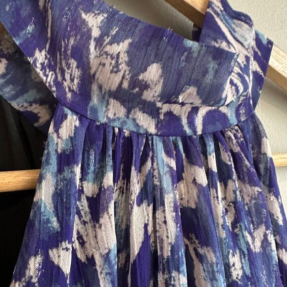 Lavender Brown Metallic Shimmer Neck Tie Halter Mini Dress Navy Multi S - Picture 3 of 13